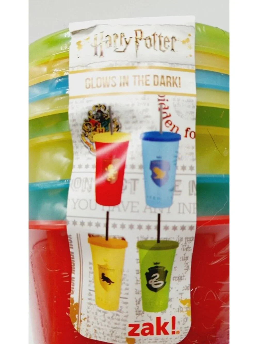 Zak Harry Potter 4 Pack Glow in the Dark 24 oz Tumbler Cups with Lids and Straws